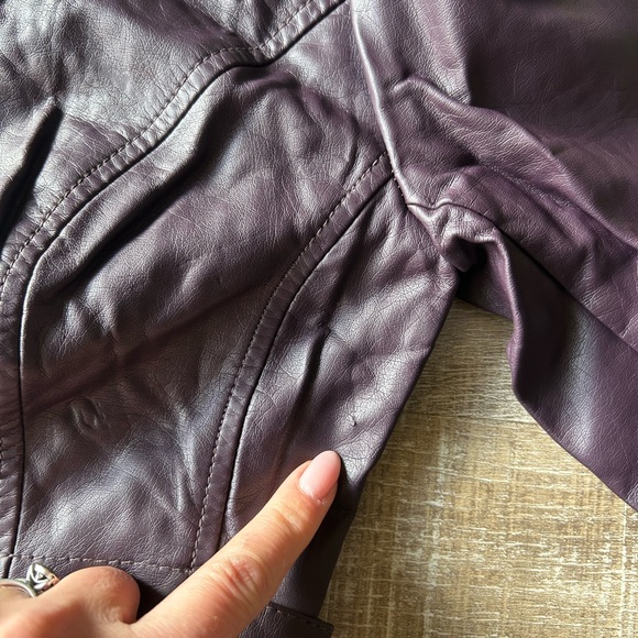 ▶️ Blanc Noir Women’s S Purple Moto Jacket Vegan Leather Full Zip Pockets NEW - Picture 11 of 16